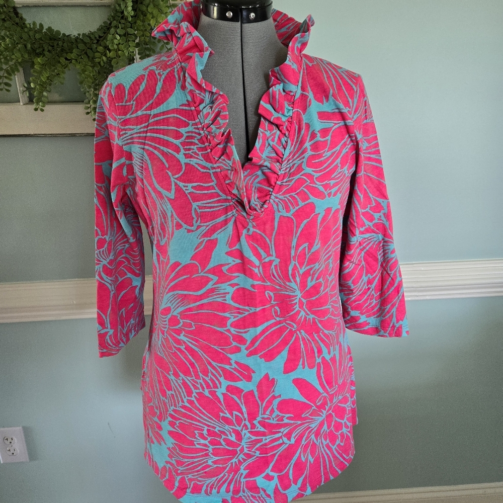 Haley and The Hound Pink Teal Top Size Medium